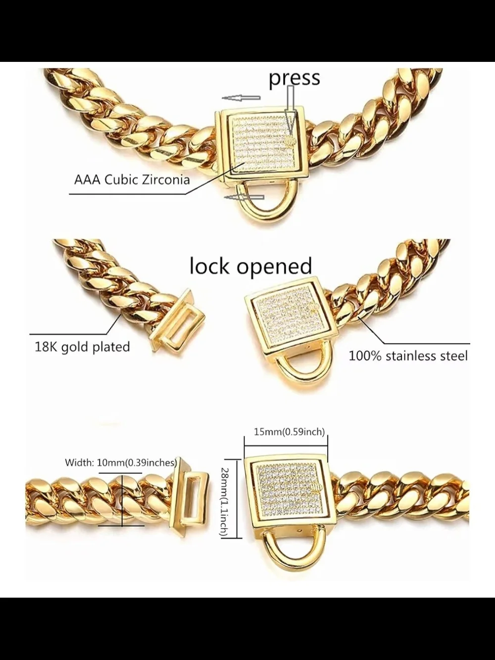 Gold Cuban Gold Chain Collar with Pave Lock